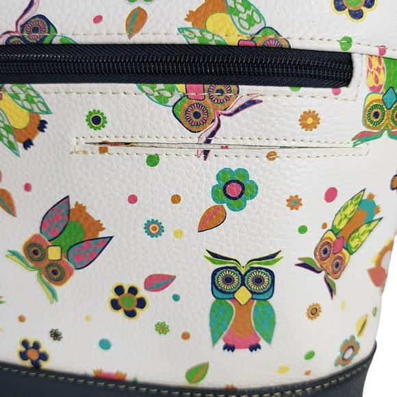 Stone Mountain Bonded Leather Printed Owls Megan Tote Shoulder Handbag 8 Pockets - Picture 11 of 16